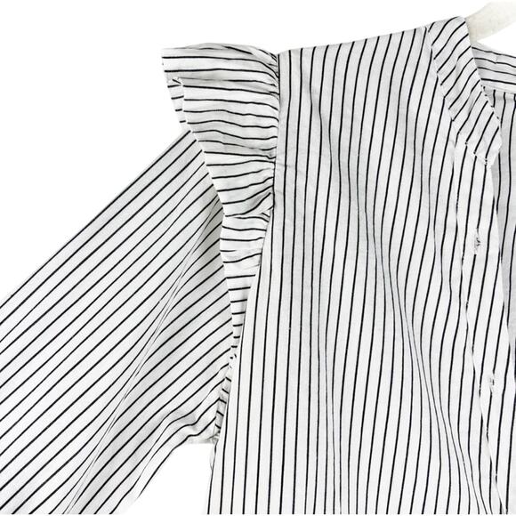Paige Jenelle Collarless Ruffle Stripe Button Up Shirt Small Corpcore Neutral - Picture 6 of 7